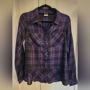 3/$25!! CAbi Plaid Peplum Button Down Long Sleeve Shirt size Medium